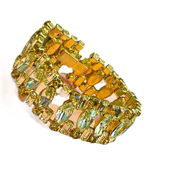 Vintage 1960s Lemon CRYSTAL WEISS Glass gold finish fancy Chunky bracelet - Picture 7 of 14